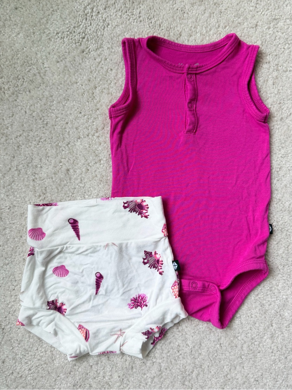 Kyte BABY Hot Pink Sleeveless Onesie with White Shell-Print Bloomers